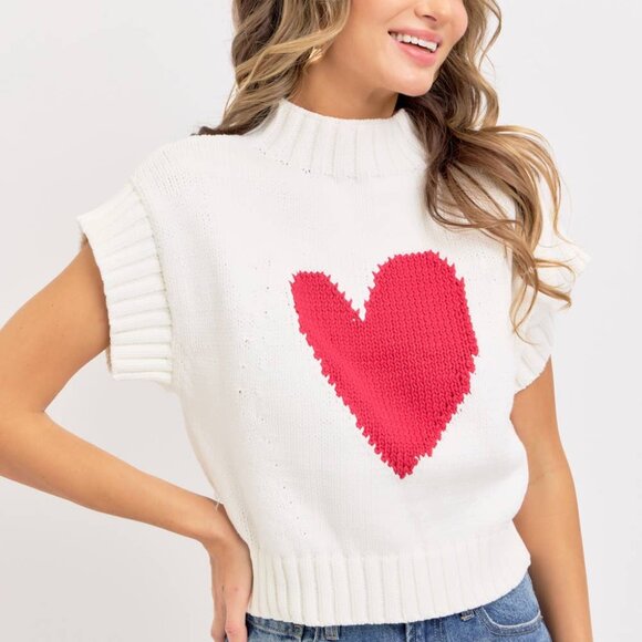 Sweet Lovely By Jen Sweaters - Love! Valentine Heart Chunky Knit Sweater — Boxy Cotton Blend - Multiple Sizes